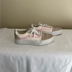 Vans Baby Pink and Cream Platform Old Skool Sneakers